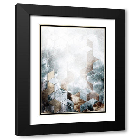 Cubes Magic Black Modern Wood Framed Art Print with Double Matting by Design Fabrikken