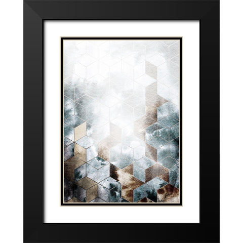 Cubes Magic Black Modern Wood Framed Art Print with Double Matting by Design Fabrikken