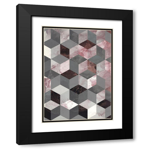 Cubes Rose Black Modern Wood Framed Art Print with Double Matting by Design Fabrikken