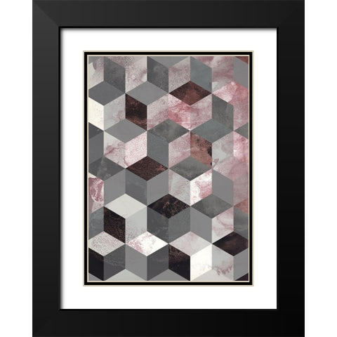 Cubes Rose Black Modern Wood Framed Art Print with Double Matting by Design Fabrikken
