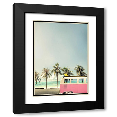 Surf Bus Pink Black Modern Wood Framed Art Print with Double Matting by Design Fabrikken