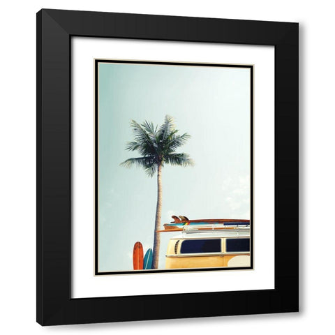 Surf Bus Yellow Black Modern Wood Framed Art Print with Double Matting by Design Fabrikken