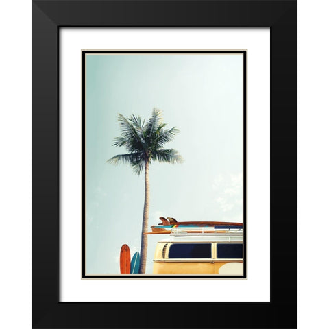 Surf Bus Yellow Black Modern Wood Framed Art Print with Double Matting by Design Fabrikken