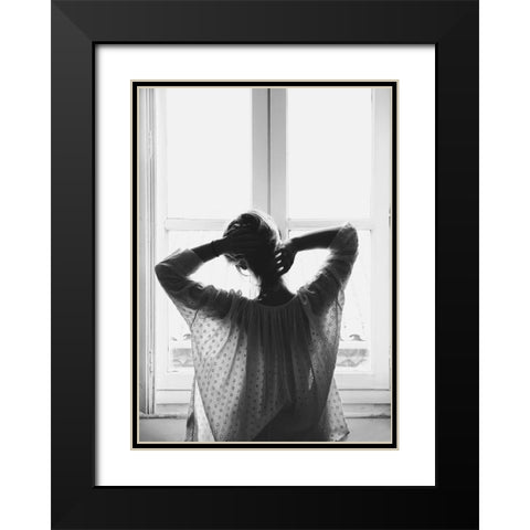 Good Morning Black Modern Wood Framed Art Print with Double Matting by Design Fabrikken