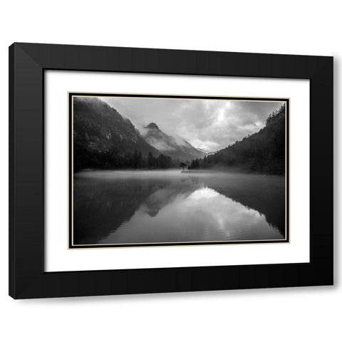Mountain Lake Black Modern Wood Framed Art Print with Double Matting by Design Fabrikken