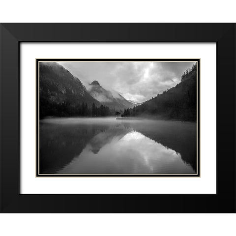 Mountain Lake Black Modern Wood Framed Art Print with Double Matting by Design Fabrikken