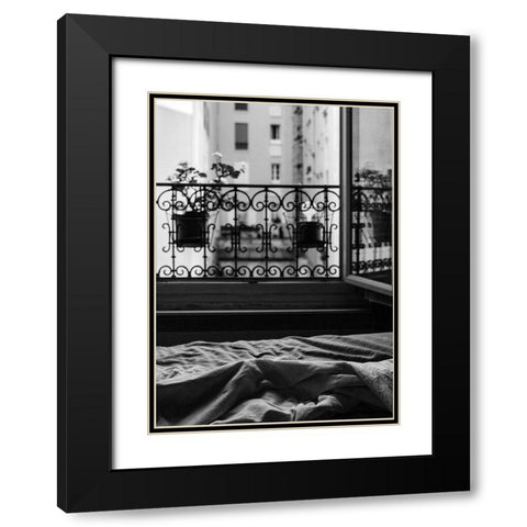 Balcony Black Modern Wood Framed Art Print with Double Matting by Design Fabrikken