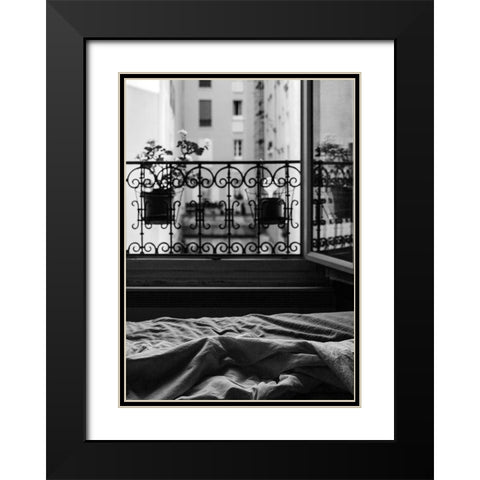 Balcony Black Modern Wood Framed Art Print with Double Matting by Design Fabrikken