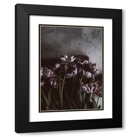 Dark Tulips Black Modern Wood Framed Art Print with Double Matting by Design Fabrikken