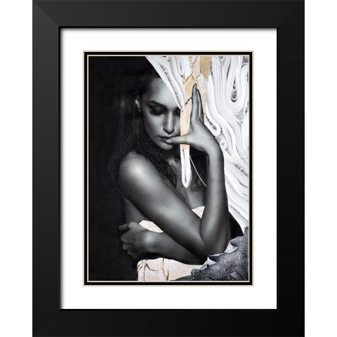 Paper Look 1 Black Modern Wood Framed Art Print with Double Matting by Design Fabrikken