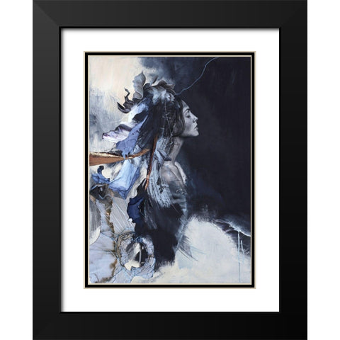 Imperfection Blue Black Modern Wood Framed Art Print with Double Matting by Design Fabrikken