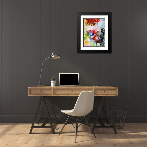 Flamingo Black Modern Wood Framed Art Print with Double Matting by Design Fabrikken