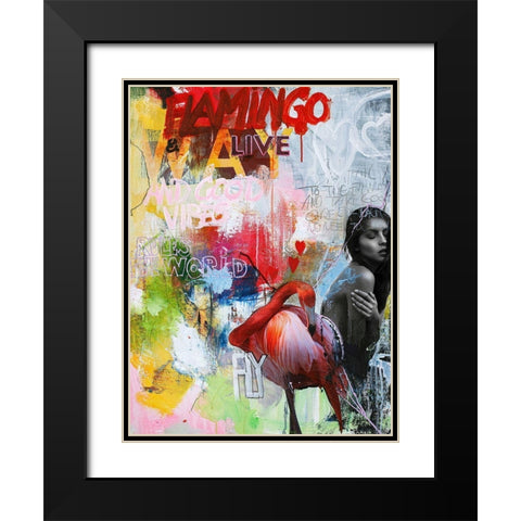 Flamingo Black Modern Wood Framed Art Print with Double Matting by Design Fabrikken