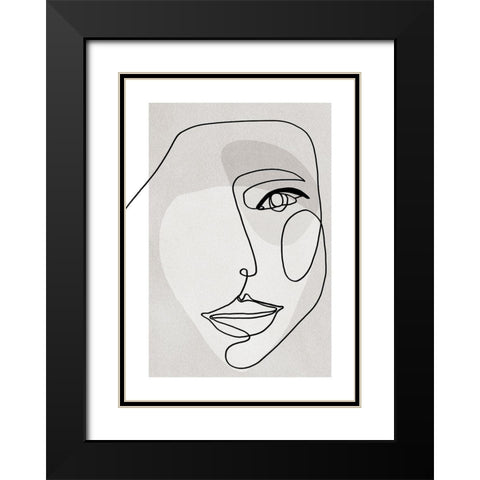 Face Line 3 Black Modern Wood Framed Art Print with Double Matting by Design Fabrikken