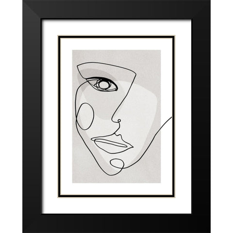 Face Line 4 Black Modern Wood Framed Art Print with Double Matting by Design Fabrikken