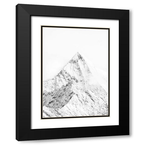 Mountain Top White Black Modern Wood Framed Art Print with Double Matting by Design Fabrikken
