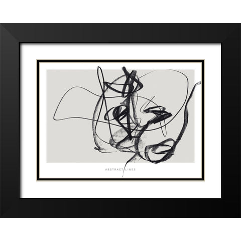 Lines 2 Black Modern Wood Framed Art Print with Double Matting by Design Fabrikken