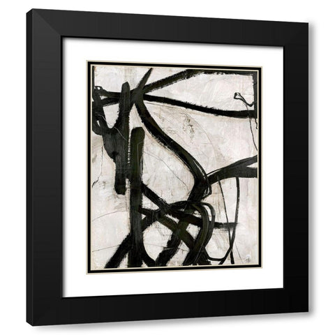 Graphical Lines 5 Black Modern Wood Framed Art Print with Double Matting by Design Fabrikken