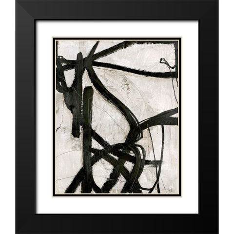 Graphical Lines 5 Black Modern Wood Framed Art Print with Double Matting by Design Fabrikken