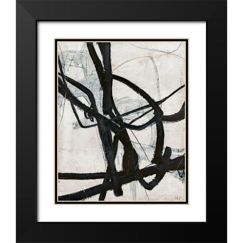 Graphical Lines 6 Black Modern Wood Framed Art Print with Double Matting by Design Fabrikken