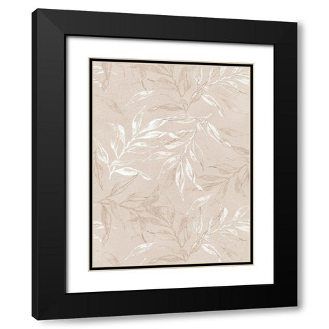 White Leaves 1 Black Modern Wood Framed Art Print with Double Matting by Design Fabrikken