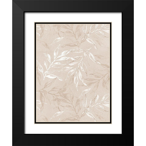 White Leaves 1 Black Modern Wood Framed Art Print with Double Matting by Design Fabrikken