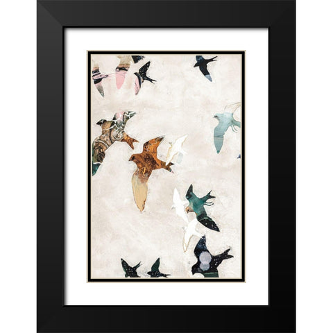 Abstract Birds 1 Black Modern Wood Framed Art Print with Double Matting by Design Fabrikken