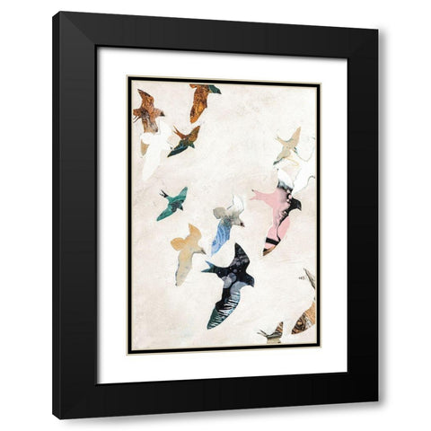 Abstract Birds 2 Black Modern Wood Framed Art Print with Double Matting by Design Fabrikken