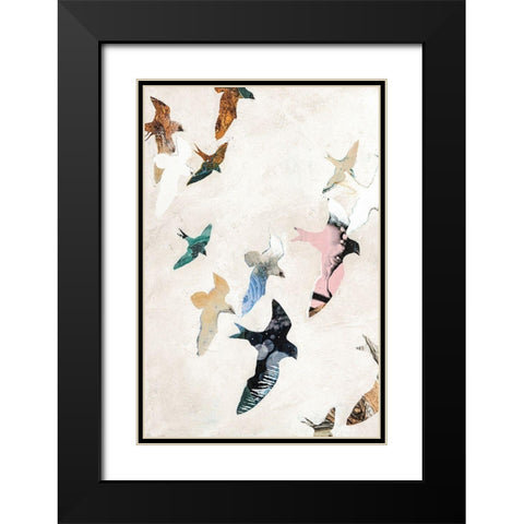Abstract Birds 2 Black Modern Wood Framed Art Print with Double Matting by Design Fabrikken