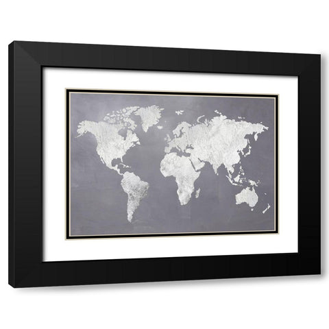 Silver World Black Modern Wood Framed Art Print with Double Matting by Design Fabrikken