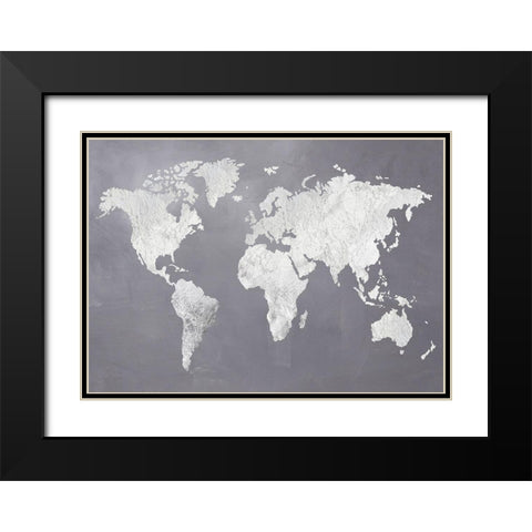 Silver World Black Modern Wood Framed Art Print with Double Matting by Design Fabrikken