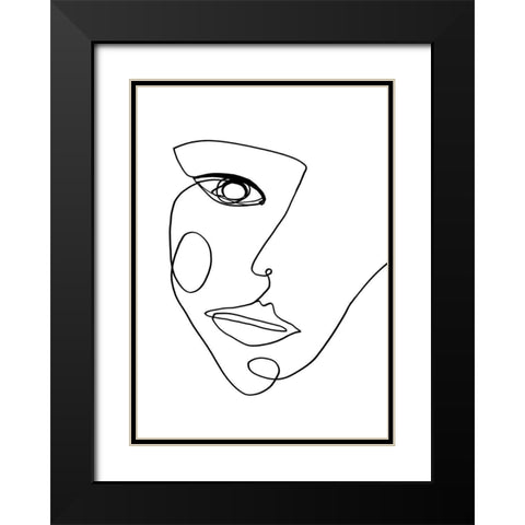 Face Line 2 Black Modern Wood Framed Art Print with Double Matting by Design Fabrikken