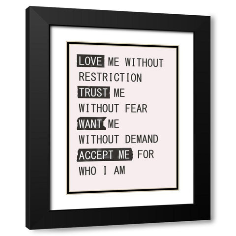 Love Me 1 Black Modern Wood Framed Art Print with Double Matting by Design Fabrikken