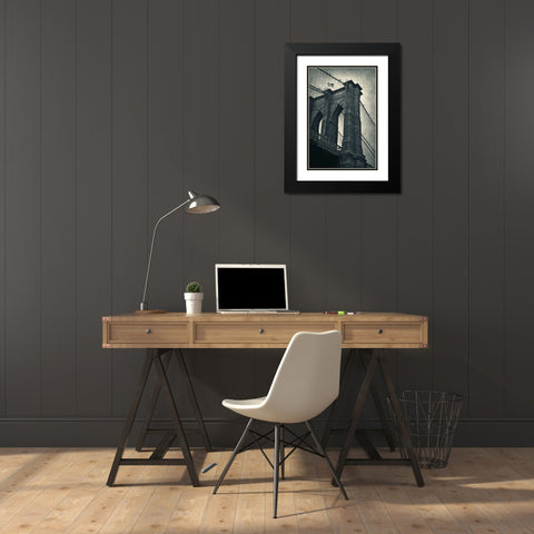 Brooklyn Bridge Black Modern Wood Framed Art Print with Double Matting by Nicosia, Larry