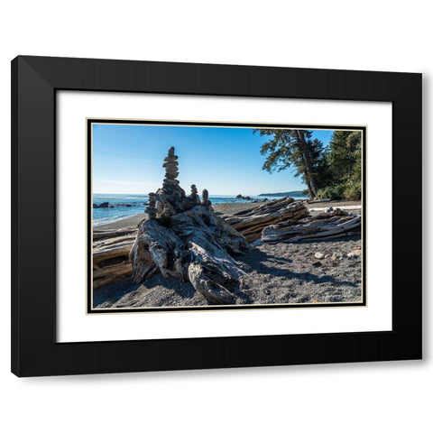 Sombrio Inukshuk Black Modern Wood Framed Art Print with Double Matting by Oldford, Tim