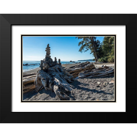Sombrio Inukshuk Black Modern Wood Framed Art Print with Double Matting by Oldford, Tim