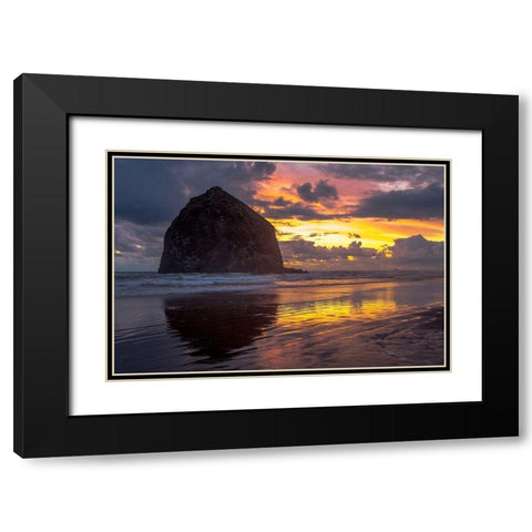 Cannon Beach Sunset Black Modern Wood Framed Art Print with Double Matting by Oldford, Tim