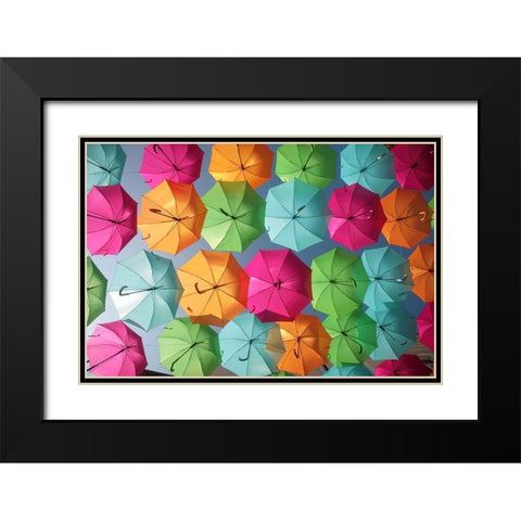 Portugal Umbrella 1 Black Modern Wood Framed Art Print with Double Matting by Okula, Carina