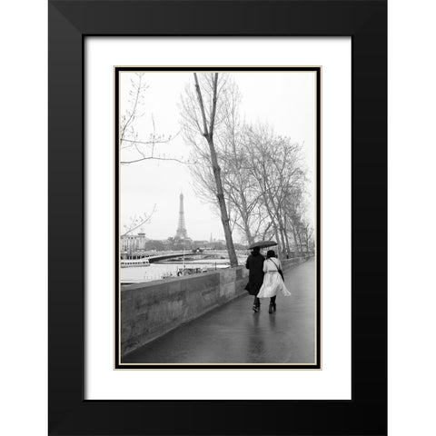 Paris In The Rain I Love Black Modern Wood Framed Art Print with Double Matting by Okula, Carina
