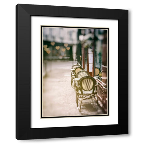 Cafe Chairs on Quiet Village Street Black Modern Wood Framed Art Print with Double Matting by Okula, Carina