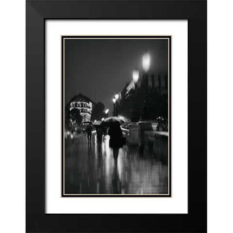 Paris in The Rain Black Modern Wood Framed Art Print with Double Matting by Okula, Carina