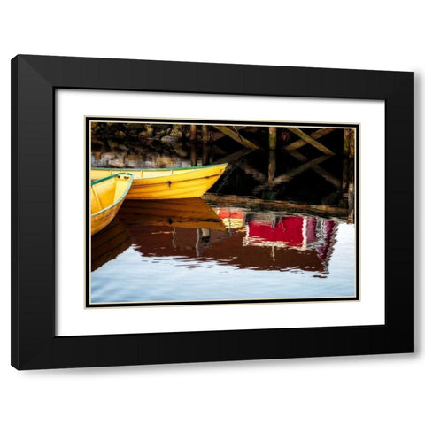 Dories and Reflection Black Modern Wood Framed Art Print with Double Matting by Pollard, David W.