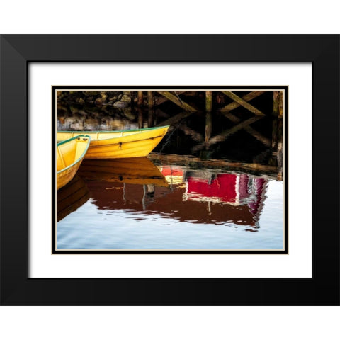 Dories and Reflection Black Modern Wood Framed Art Print with Double Matting by Pollard, David W.