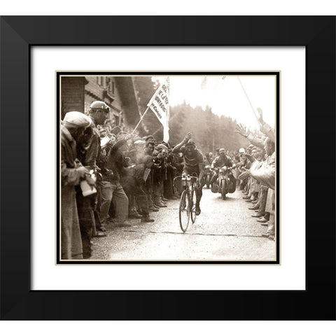 Bartali Wins Black Modern Wood Framed Art Print with Double Matting by E Sports Presse