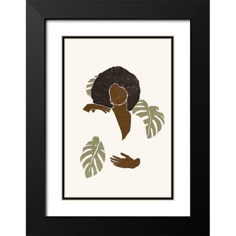 Boho Monstera Leaves II Black Modern Wood Framed Art Print with Double Matting by Pont, Yuyu