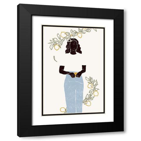 Lemon Picking Black Modern Wood Framed Art Print with Double Matting by Pont, Yuyu