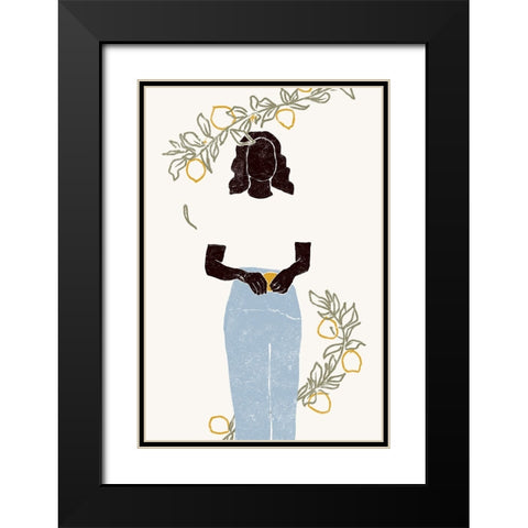 Lemon Picking Black Modern Wood Framed Art Print with Double Matting by Pont, Yuyu