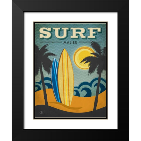 Surf Malibu Black Modern Wood Framed Art Print with Double Matting by Pulve, Renee
