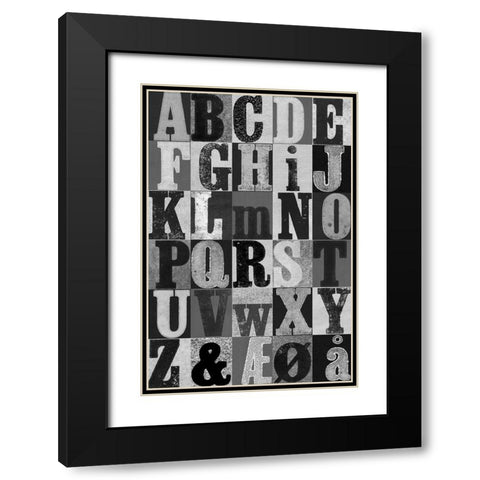 Alphabet Grey Black Modern Wood Framed Art Print with Double Matting by Folcarelli, Pernille