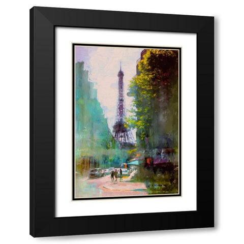 Paris Street Black Modern Wood Framed Art Print with Double Matting by Rivera, John